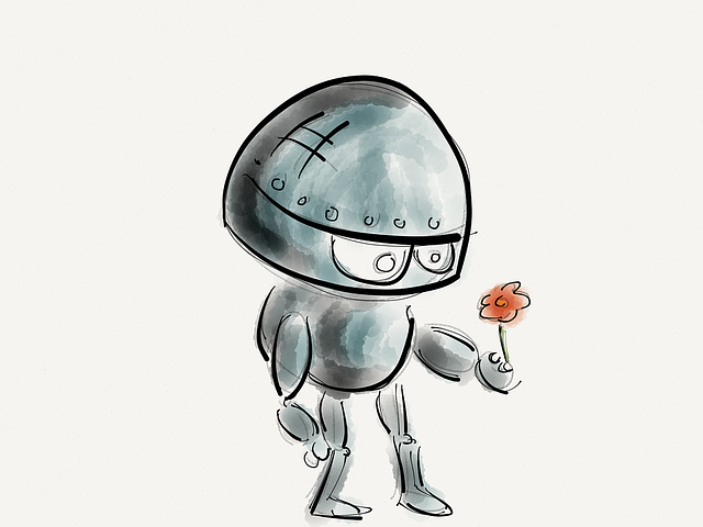 robot a květina
